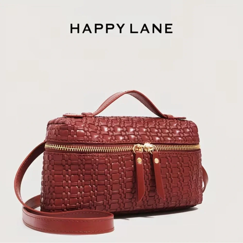Happy Lane Burgundy Woven Box Bag Top Handle Crossbody NIP - Picture 10 of 13